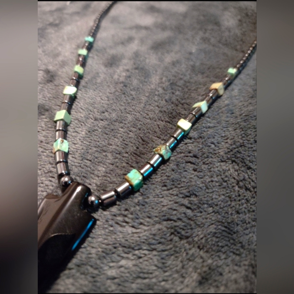 Magnetite and Turquoise Arrowhead Necklace